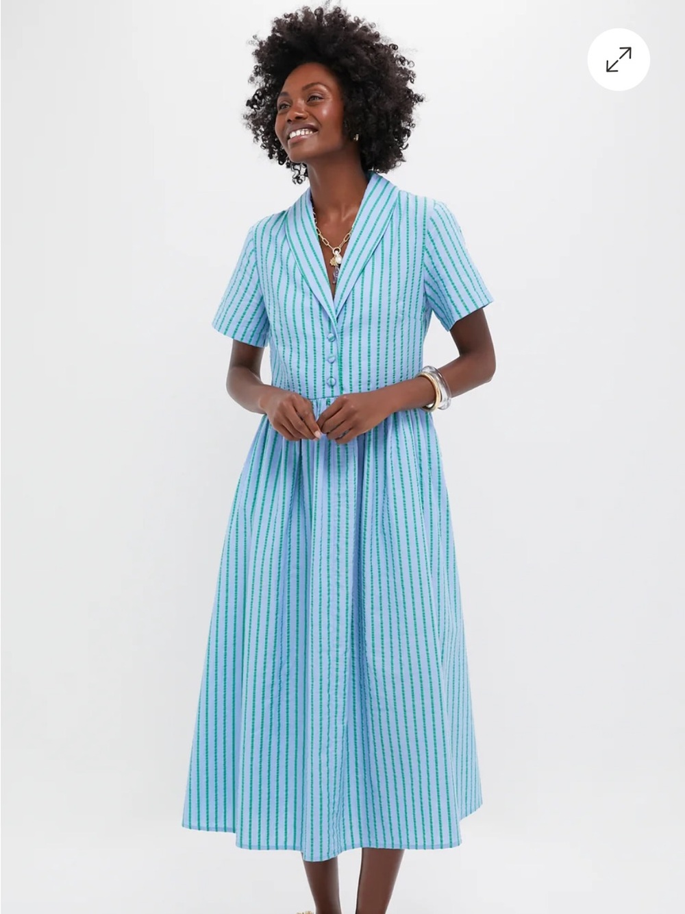 Delphinium Seersucker Shawl Collar Adelaide Dress